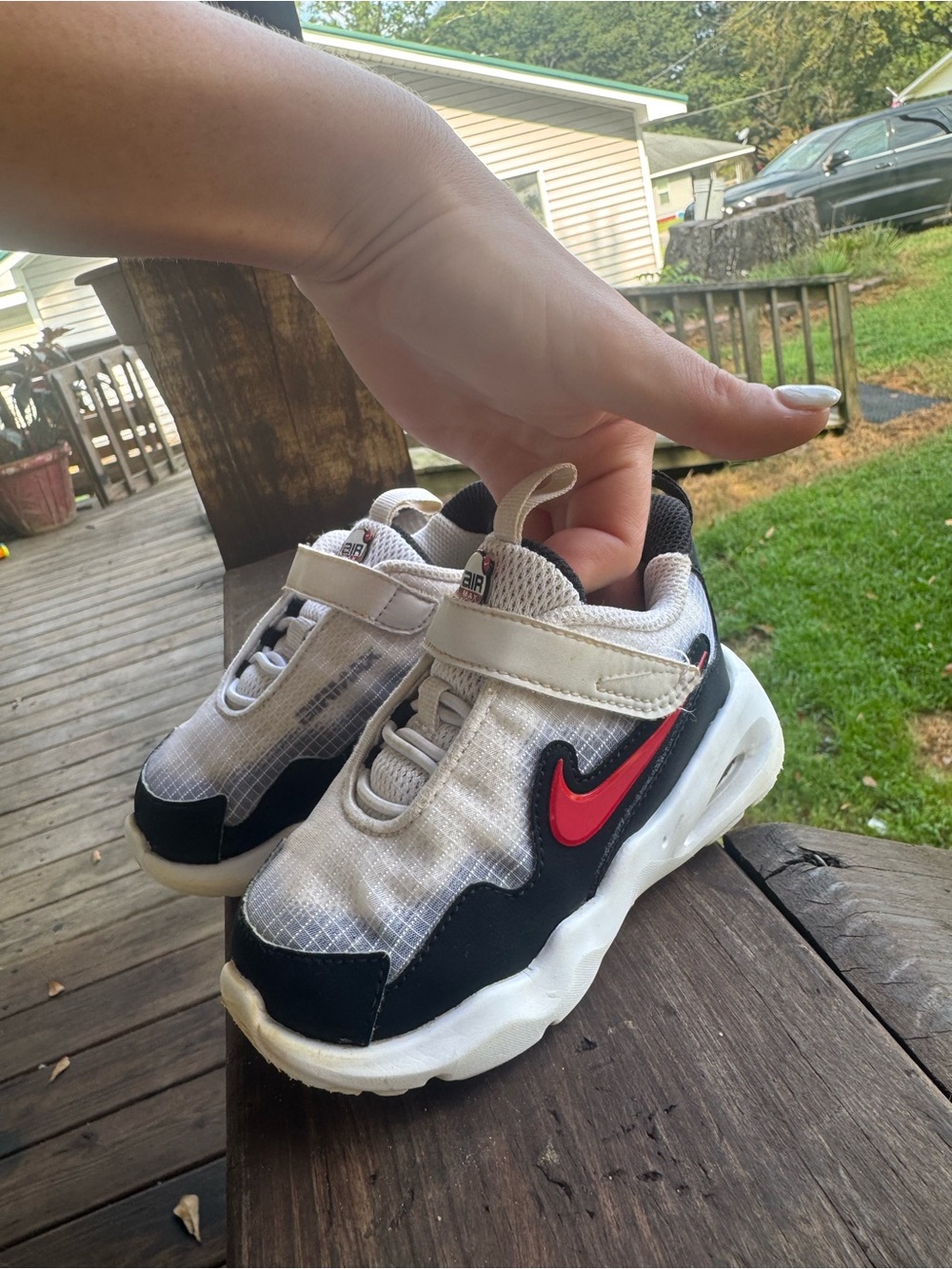 Nike Kids White, Black & Red Swoosh Sneakers 7C